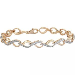 18K Over Sterling Silver Infinity Design Diamond Accent Bracelet-New
